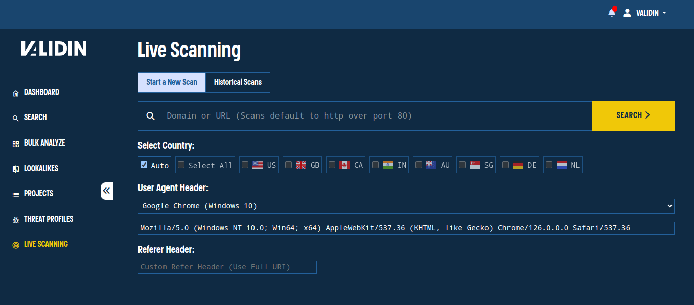 Live Scan Configuration