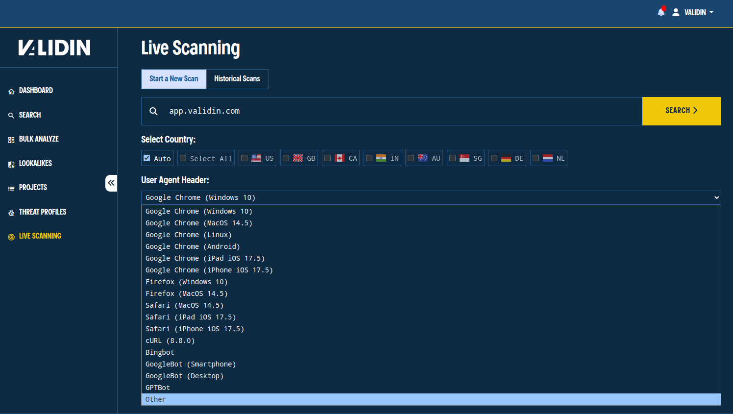 Live Scan Configuration