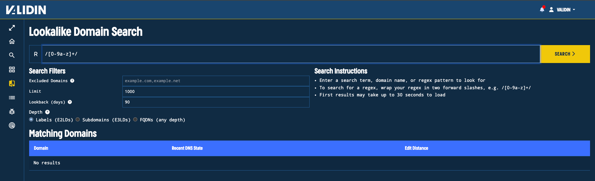 Start Lookalikes Recent Regex Search